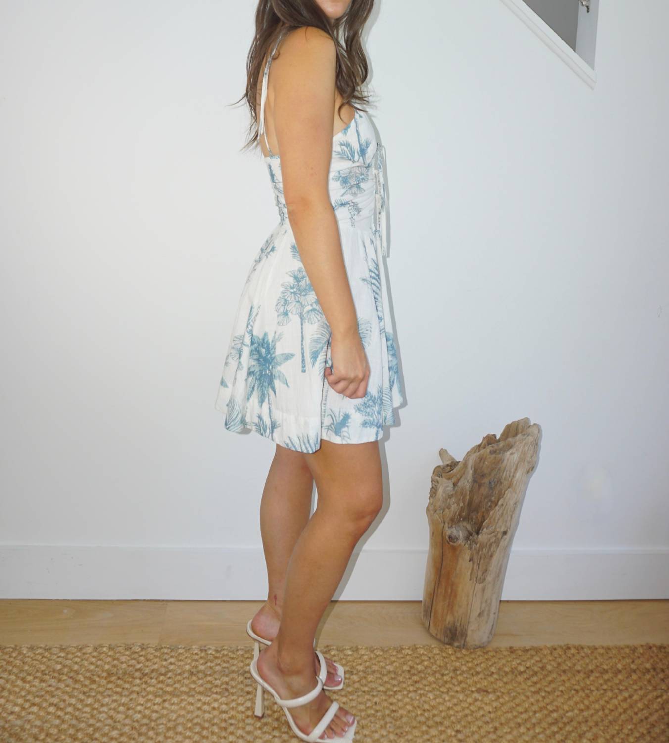 NIBI MTK Tara Mini Dress in faded teal palms - women's dress - alternate view