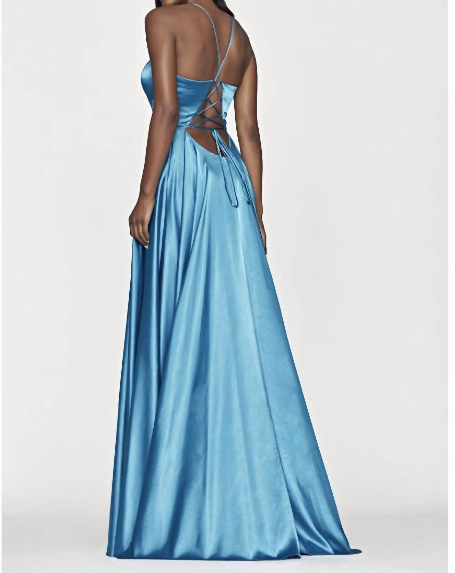 Faviana - Charmeuse V-Neck Dress with Lace Up Back