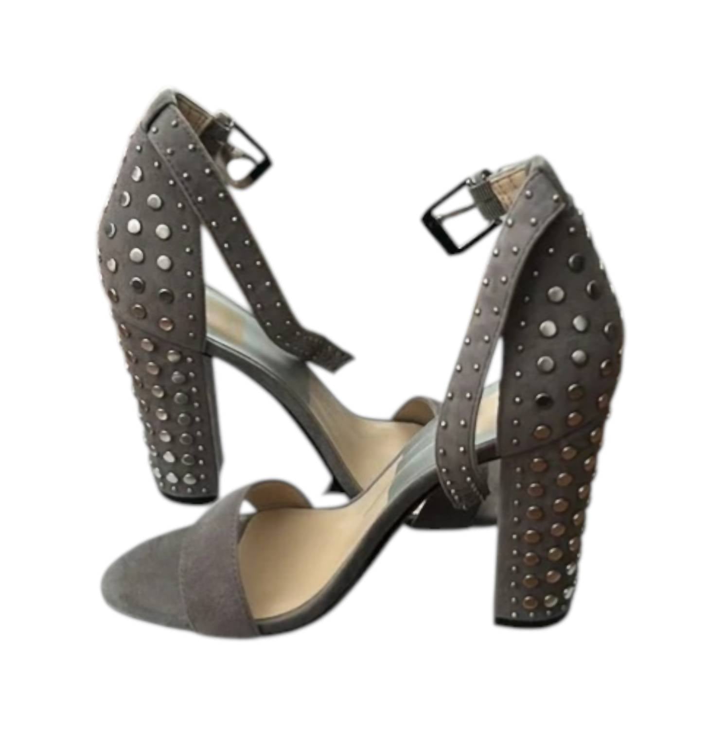 Dolce Vita Women's Suede Block Heel Sandal With Studs in smoke - women's heels - detail view