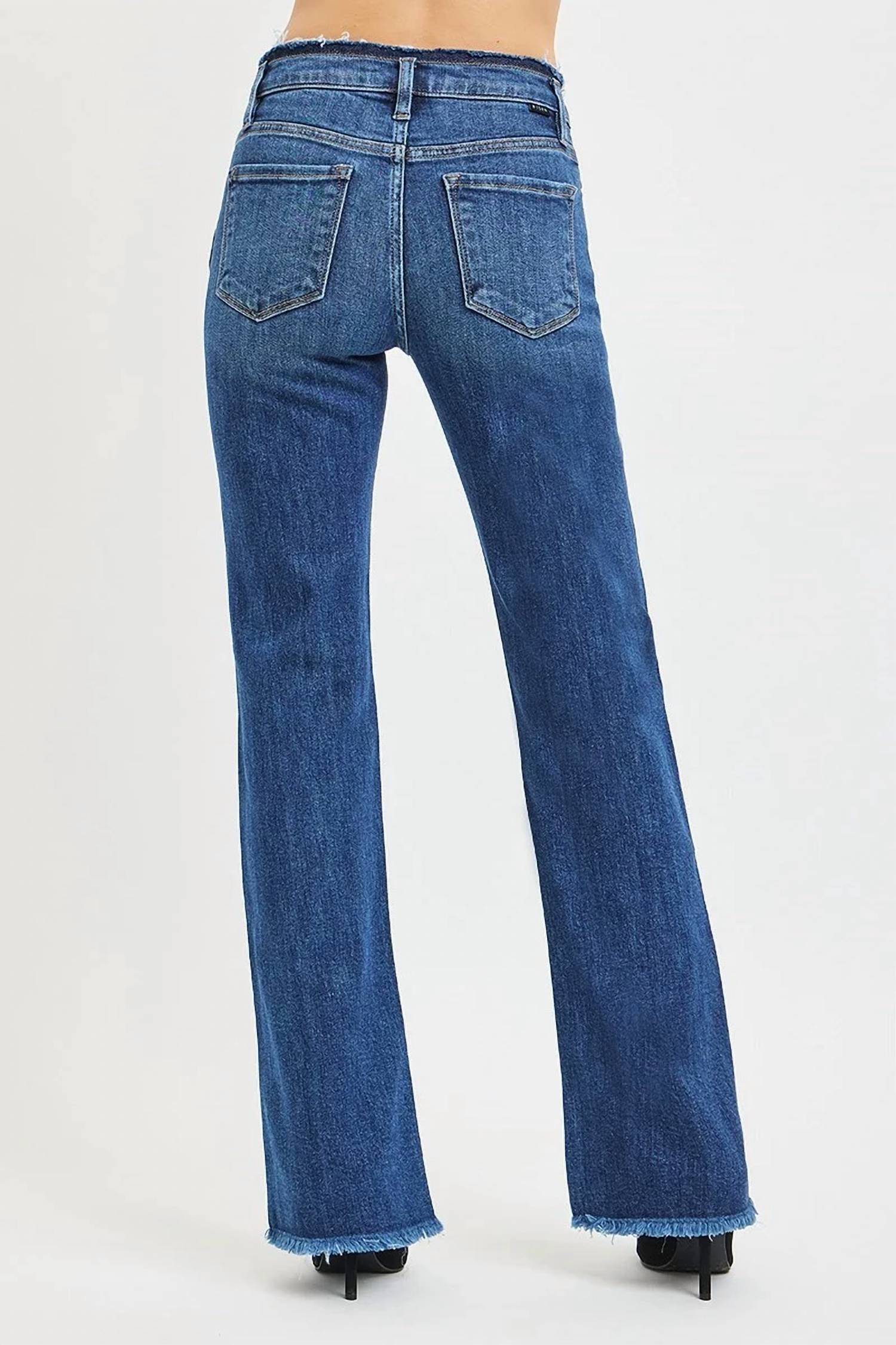 Risen - Mid Rise Bootcut Frayed Stretchy Jeans