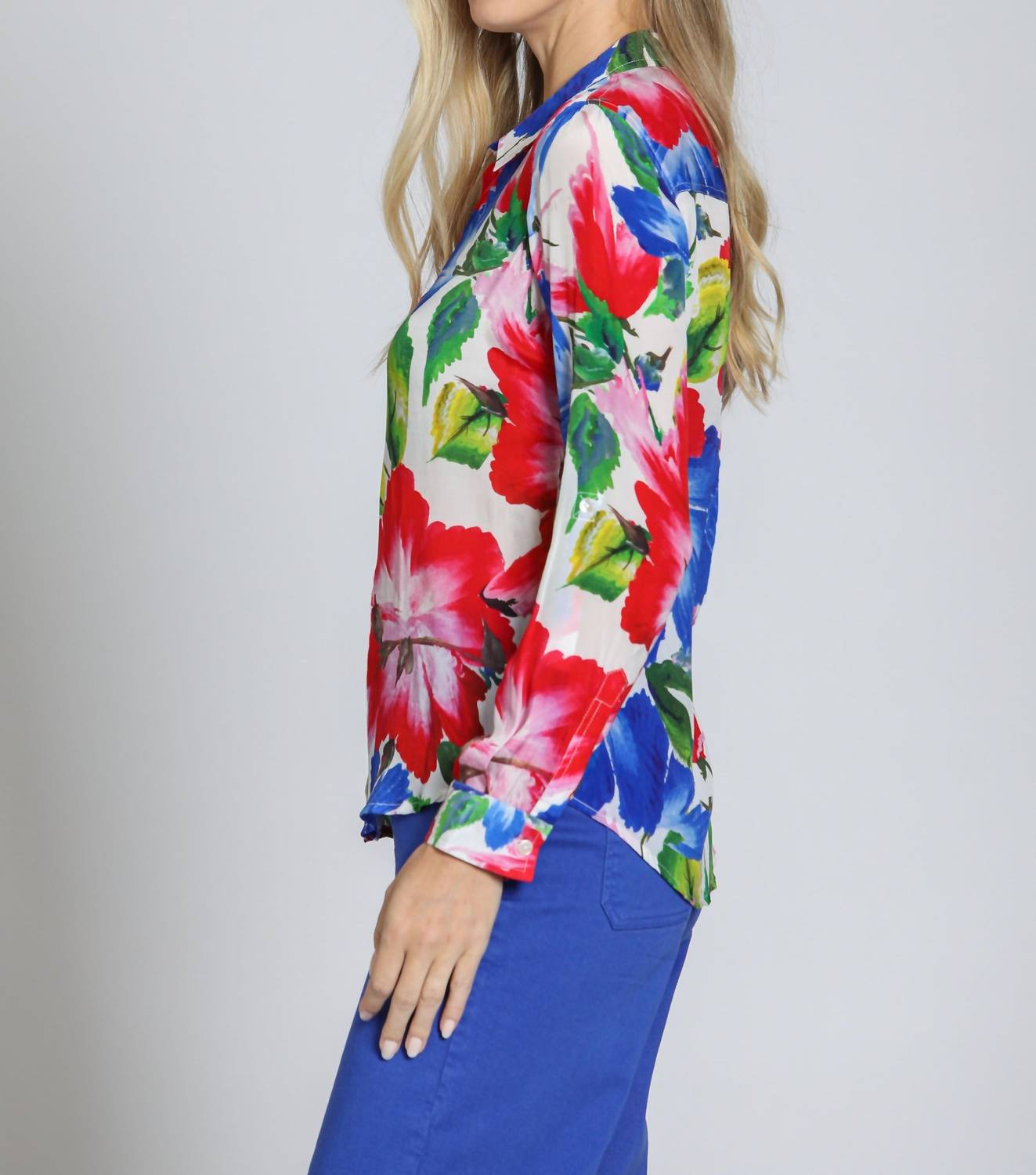 Apny - Button-up With Roll-up Sleeve Floral Shirt