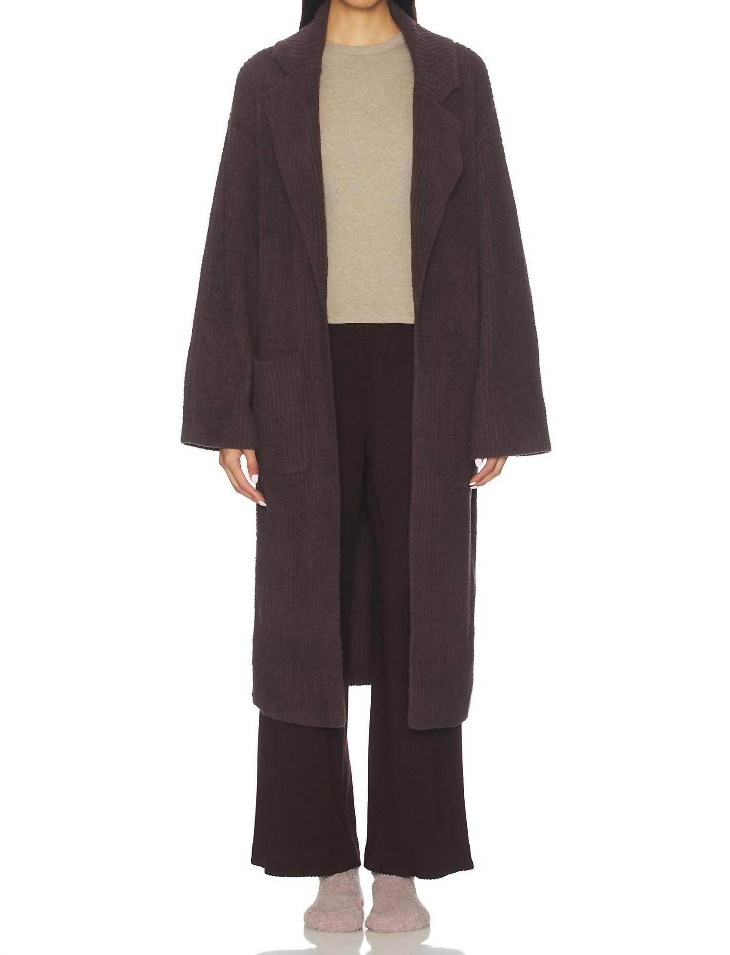 BAREFOOT DREAMS Cozychic Cotton Rib Long Coat in umber - women's jacket