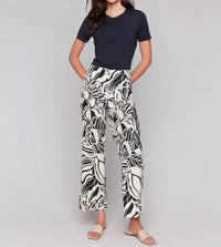 CHARLIE B Screen Printed Cropped Linen Blend Pant in botanical - women's pants