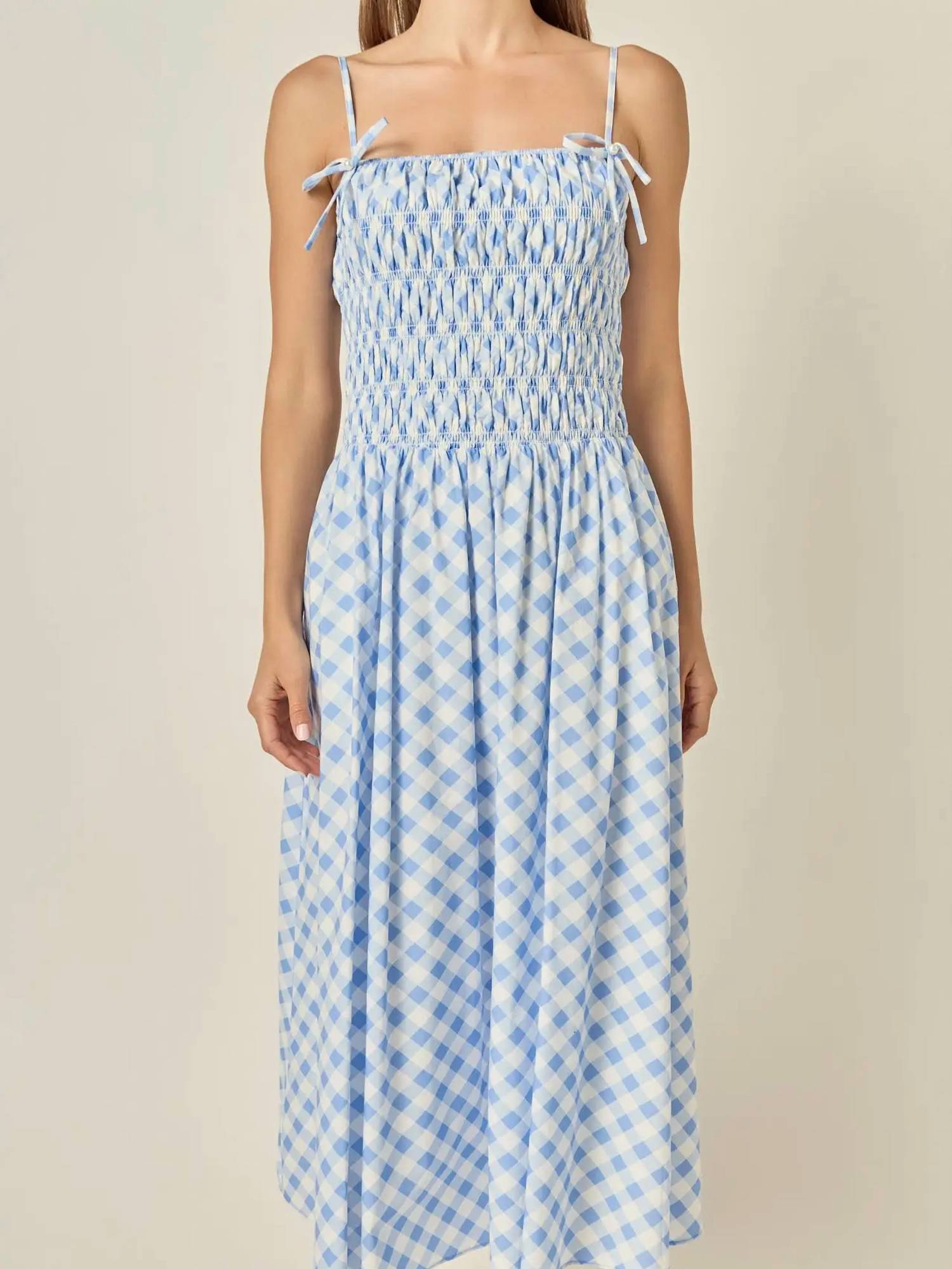 English Factory - Checked Smocked Midi Dress