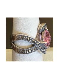P & K Jewelry Women's Sterling Marcasite Ring in pink silver - women's jewelry