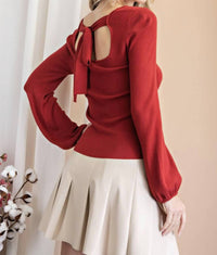 Ee:Some - Penny Puff Sleeve Back Tie Sweater Top