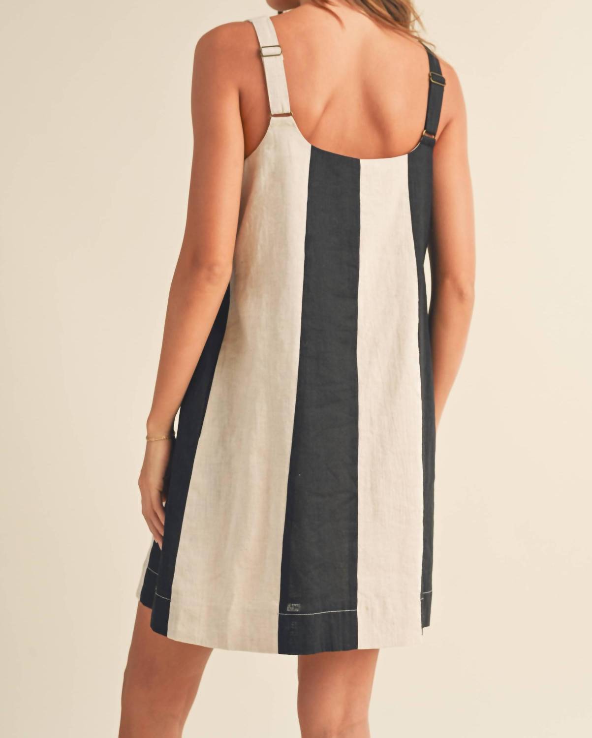 MIOU MUSE Color Block Mini Dress in beige black - women's dress - alternate view