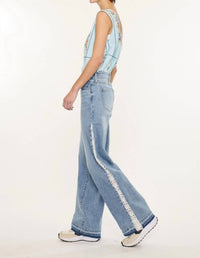 Kancan - High Rise Lace Trim Wide Leg Jean