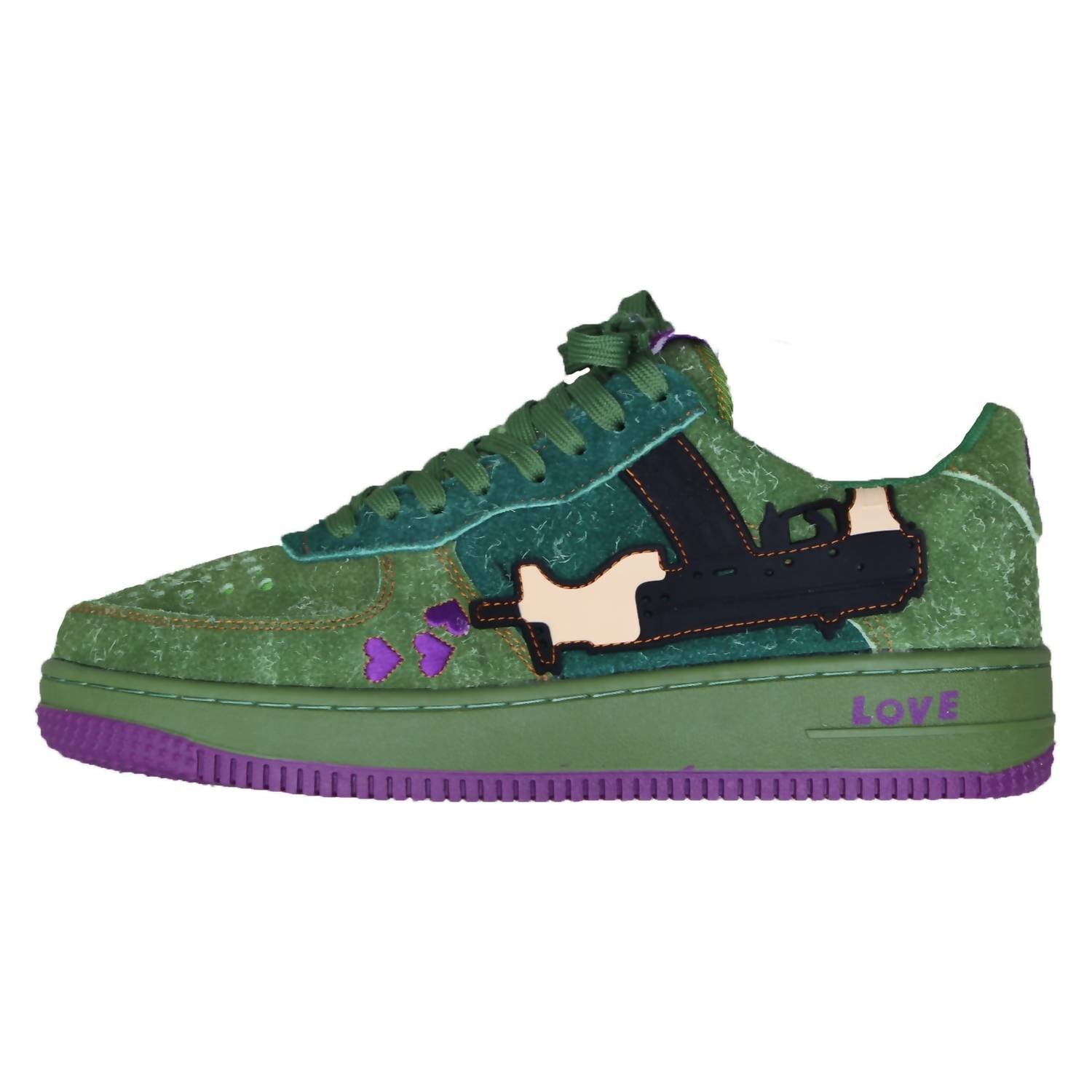 LoveKills Men's Purgers Fashion Skate Suede Sneakers in green purple - men's sneaker