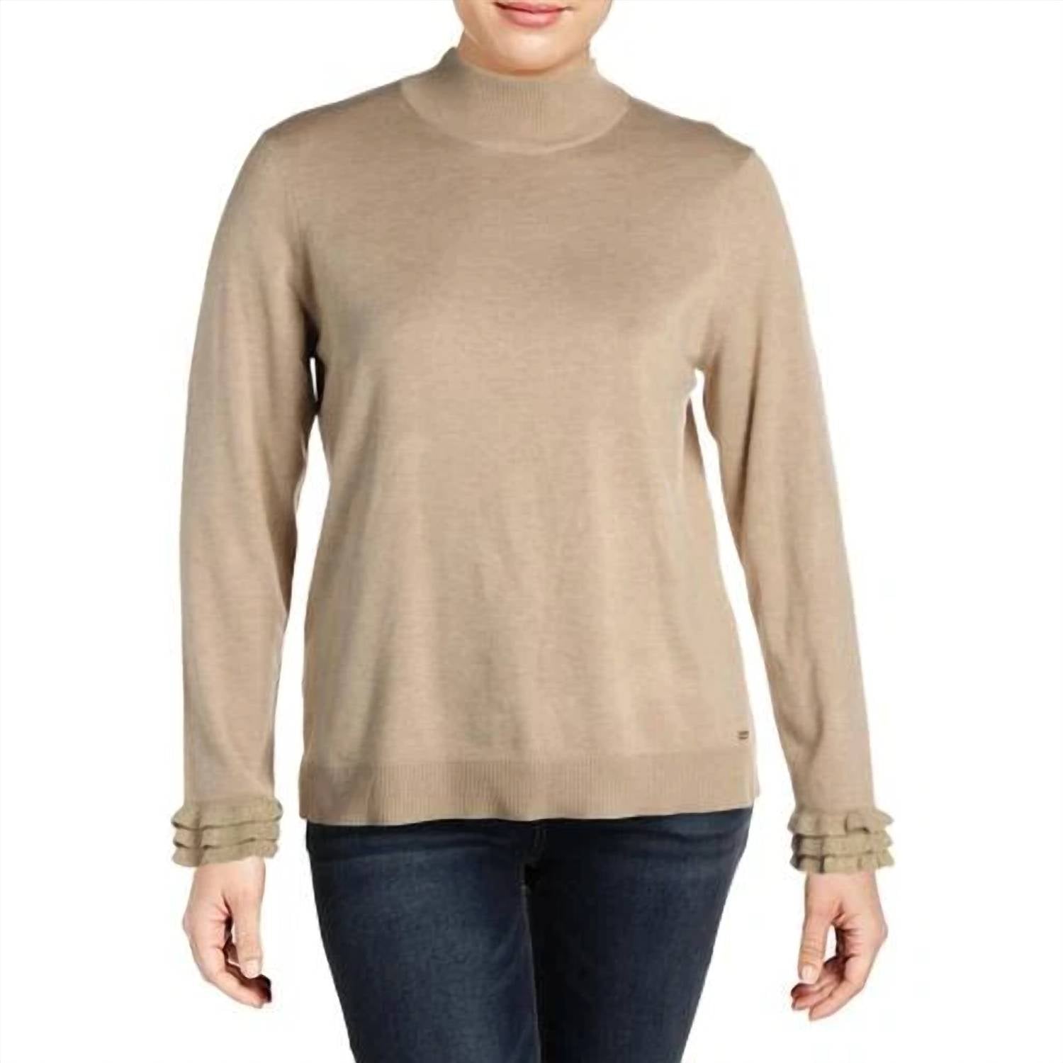 Calvin Klein - Metallic Ruffle Sleeves Mock Sweater