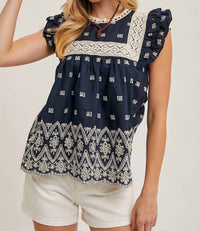 Bluivy - Boho Floral Embroidered Baby Doll Blouse