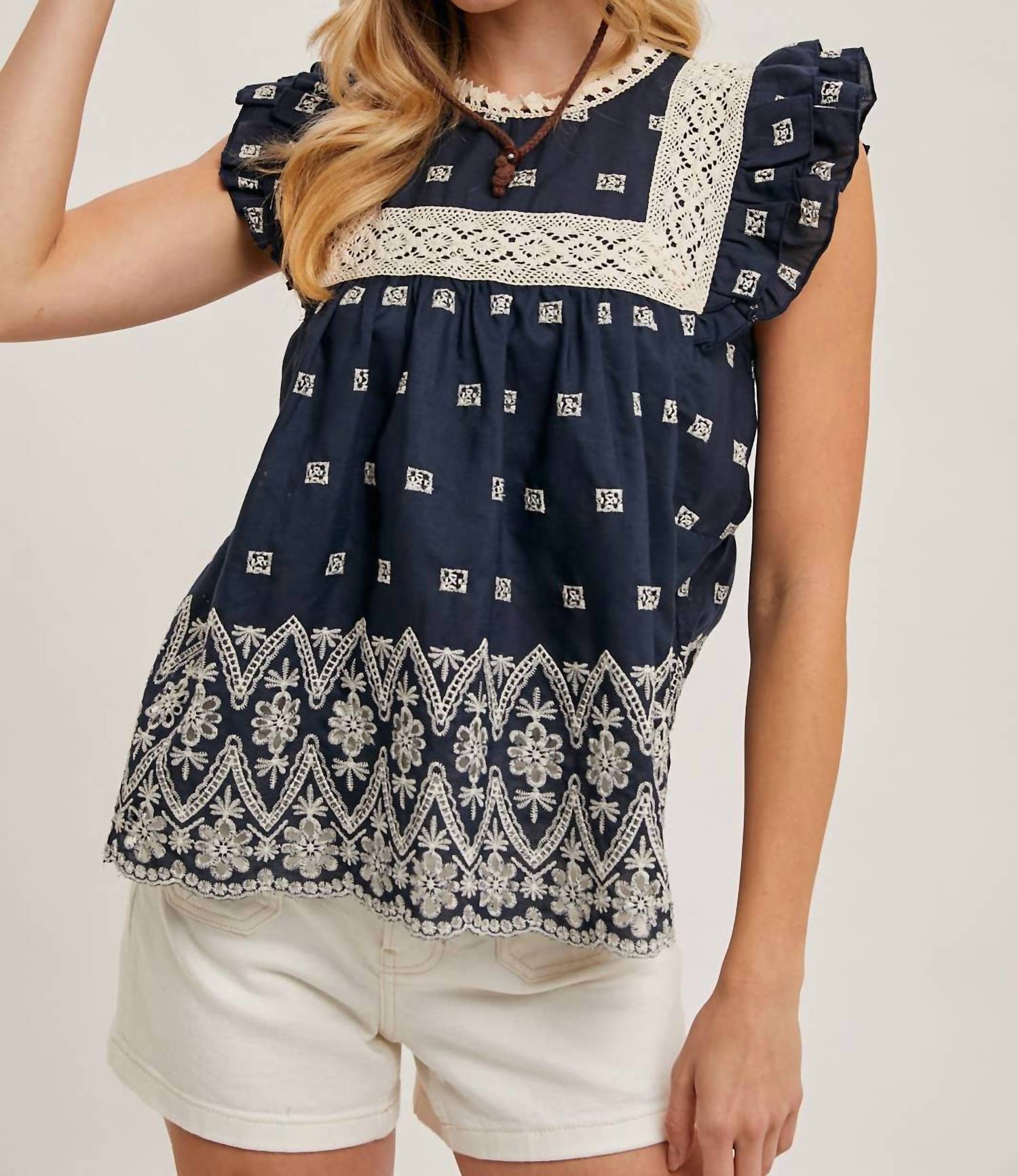 Bluivy - Boho Floral Embroidered Baby Doll Blouse