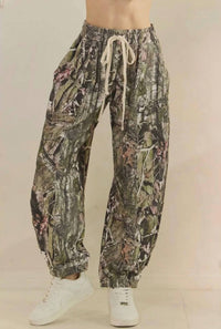 Veveret Camo Printed French Terry Pant in green - women's pants - alternate view