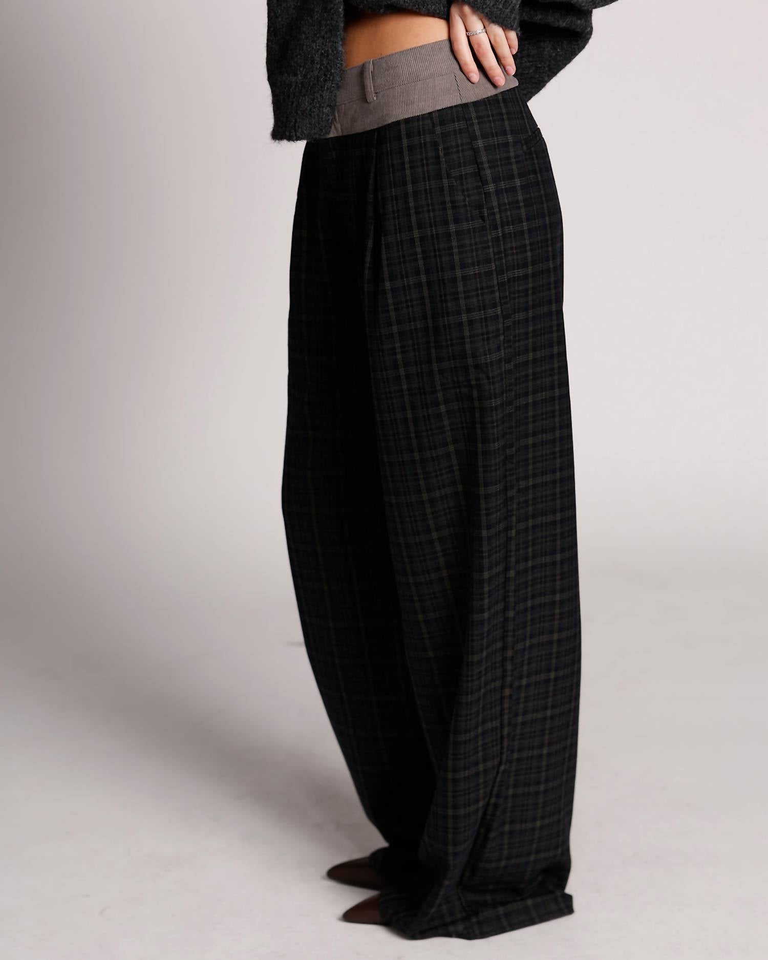 Mimosa PLAID AFFAIR WIDE LEG PANTS in black - women's pants - alternate view