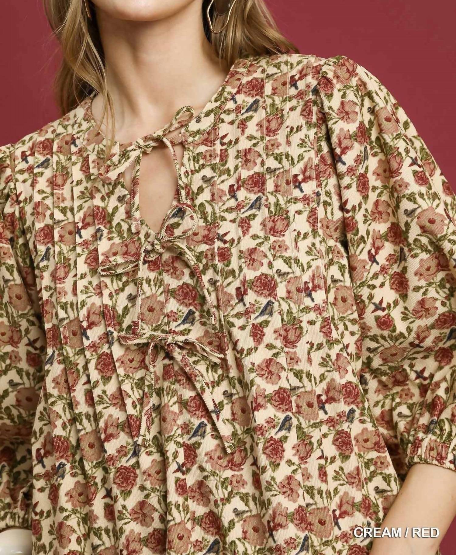 Umgee - Vintage Floral Pintuck Top