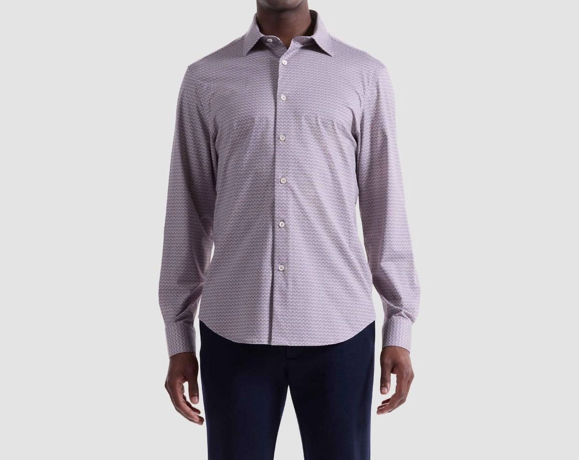 Bugatchi Uomo Small Geometric Print 8 Way Stretch Shirt in wood rose - men's shirt