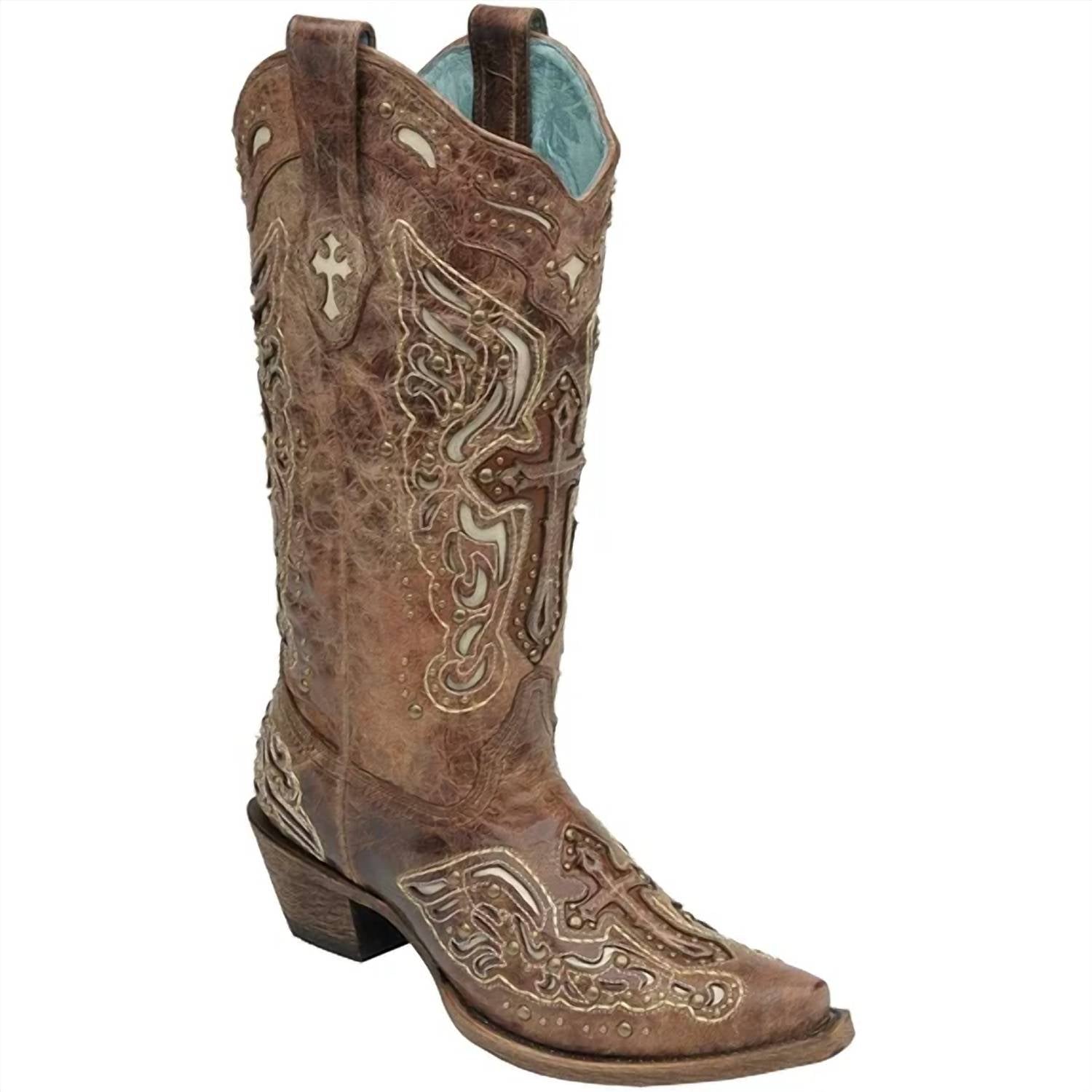 Corral - Women's Inlay Cross And Studs Cowgirl Boots