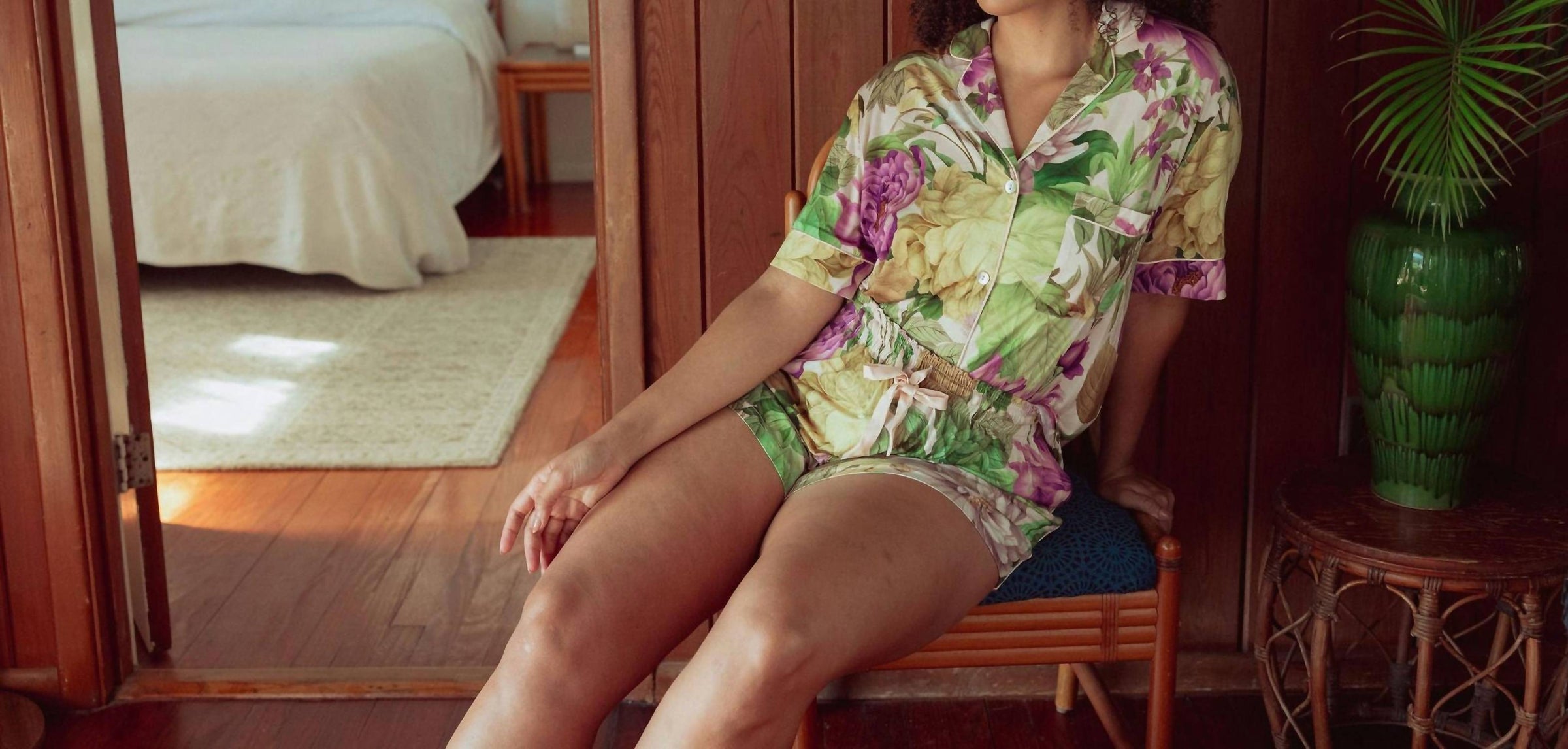 Kilo Brava Shorts Pajama Set in spring garden - women's intimate - detail view