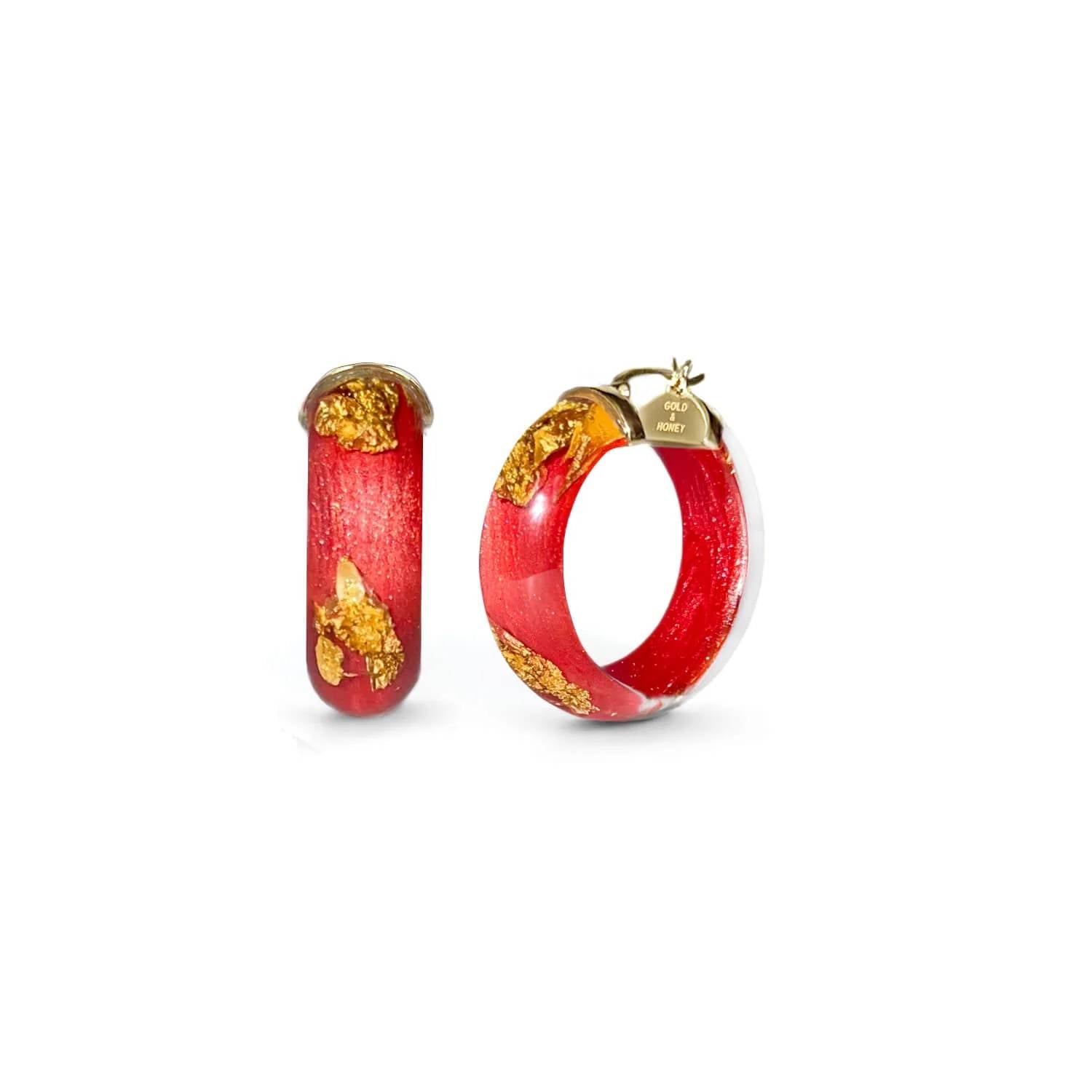 Gold & Honey - Women's Mini Leaf Lucite Hoop Earrings
