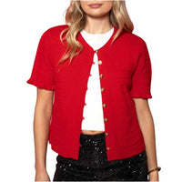 She + Sky - Short Sleeve Button Front Cardigan