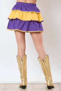 Peach Love Color Block Tiered Mini Skirt in purple yellow - women's skirt - detail view