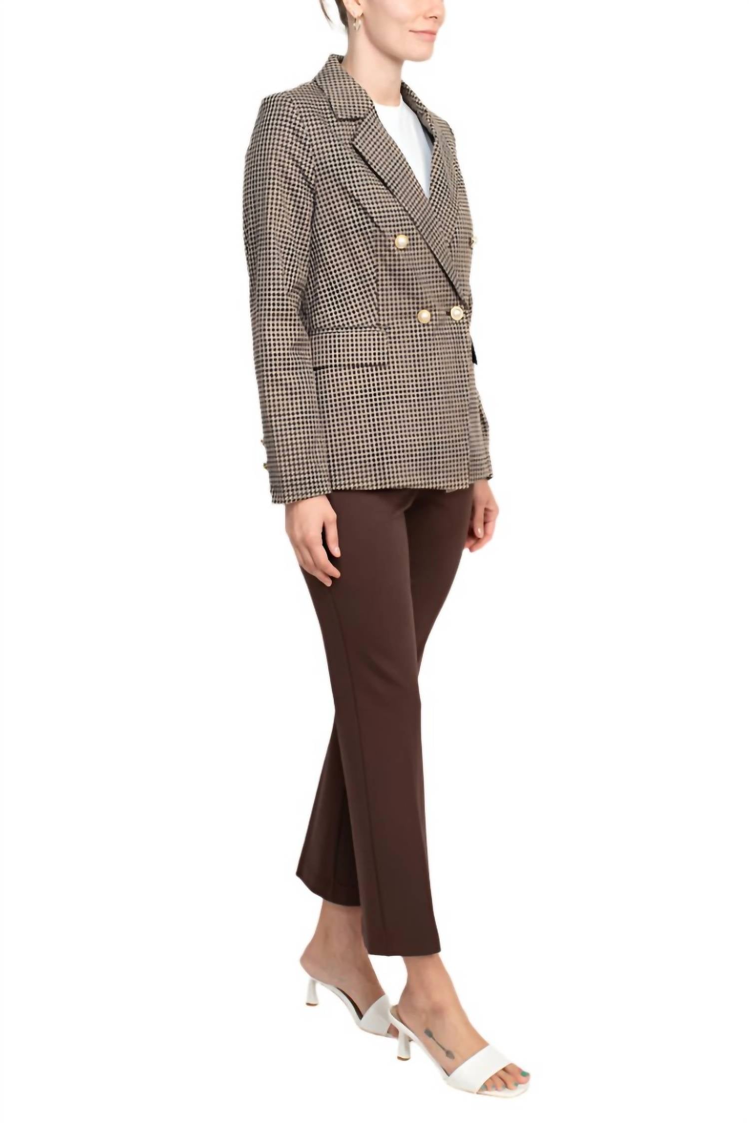 Nanette Lepore - Notched Collar Long Sleeve Houndstooth Woven Jacket With Straight Ponte Pant Set