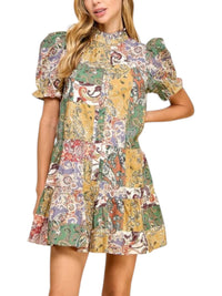 Tcec - Abstract Print Chic Mock Neckline Dress