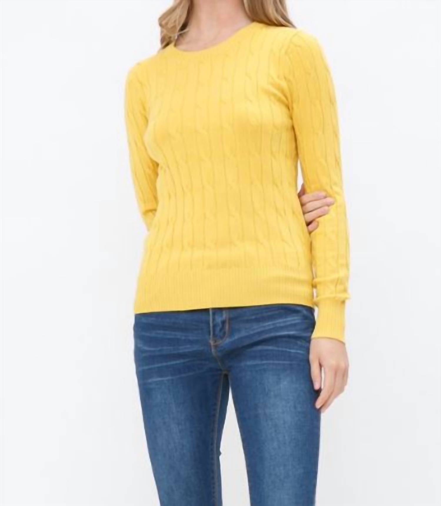 Newself Collection - Women's Long Sleeve Cable Knit Round Neck Pull Over Sweater