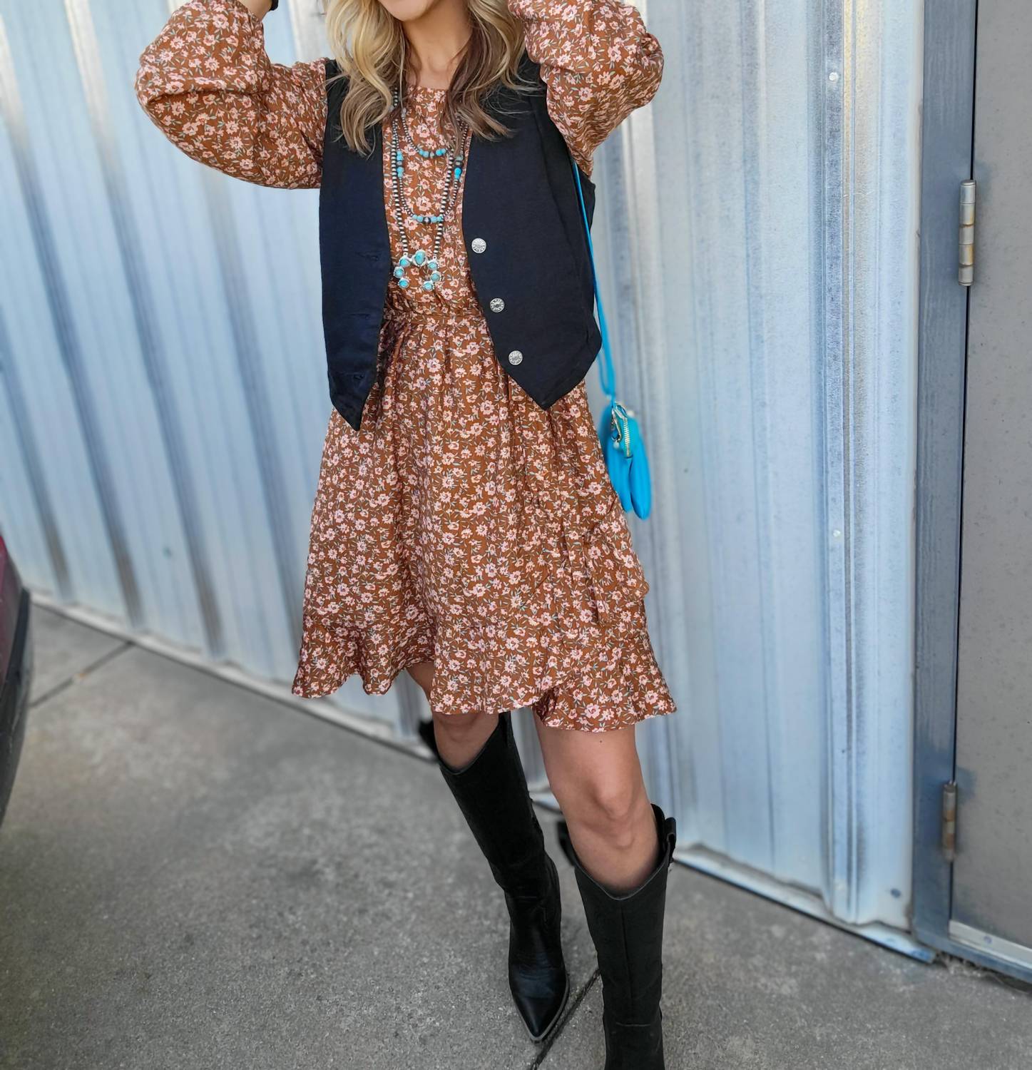 GILLI Darla Dress in mocha - women's dress - alternate view