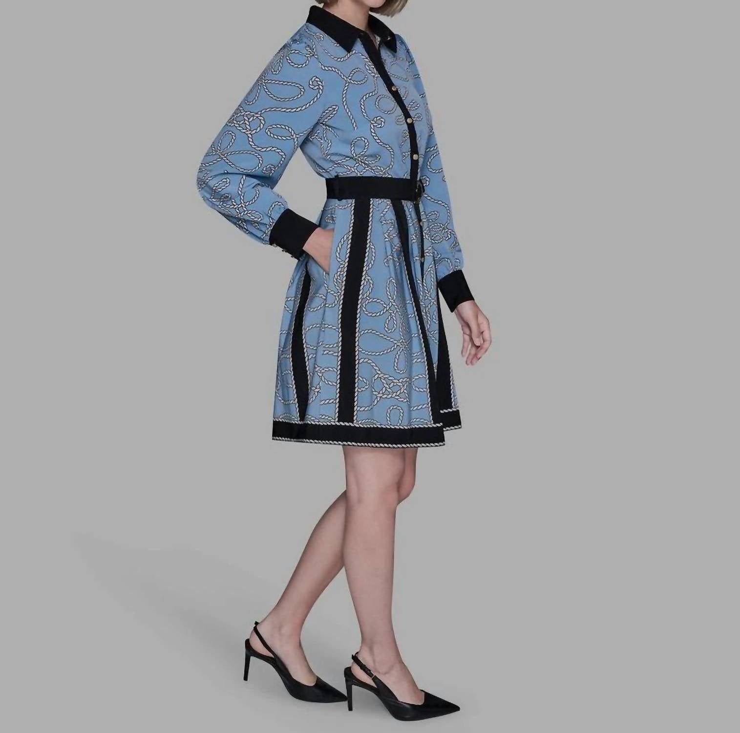 KARL LAGERFELD Rope Print Midi Shirt Dress in blue - women's dress - detail view
