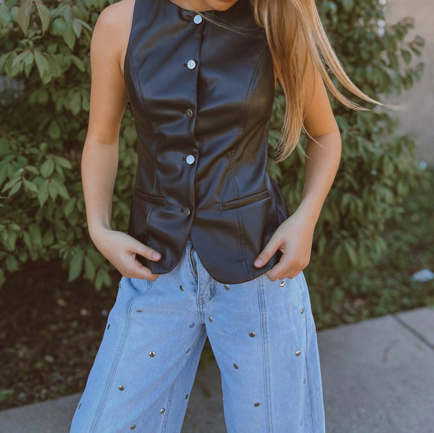 Mustard Seed Bedford Ave Vegan Leather Vest in black - women's jacket