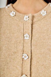 English Factory Floral Button Knit Cardigan Top in tan - women's cardigan - view 4