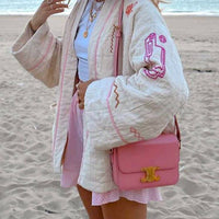 Rosa Clothing Street Fashion Embroidered Kimono Padded Jacket in white - women's jacket - detail view