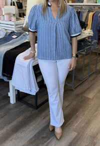 Thml - Short Sleeve Striped V Neck Top