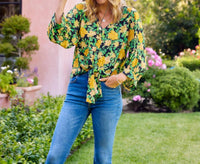 Karen Kane - Blouson Sleeve Tie-front Top - Petite