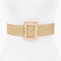3Am By H&D Accessories - Women's Rhinestone Square Buckle Straw Stretch Belt