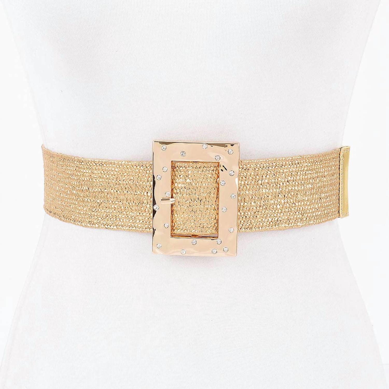 3Am By H&D Accessories - Women's Rhinestone Square Buckle Straw Stretch Belt