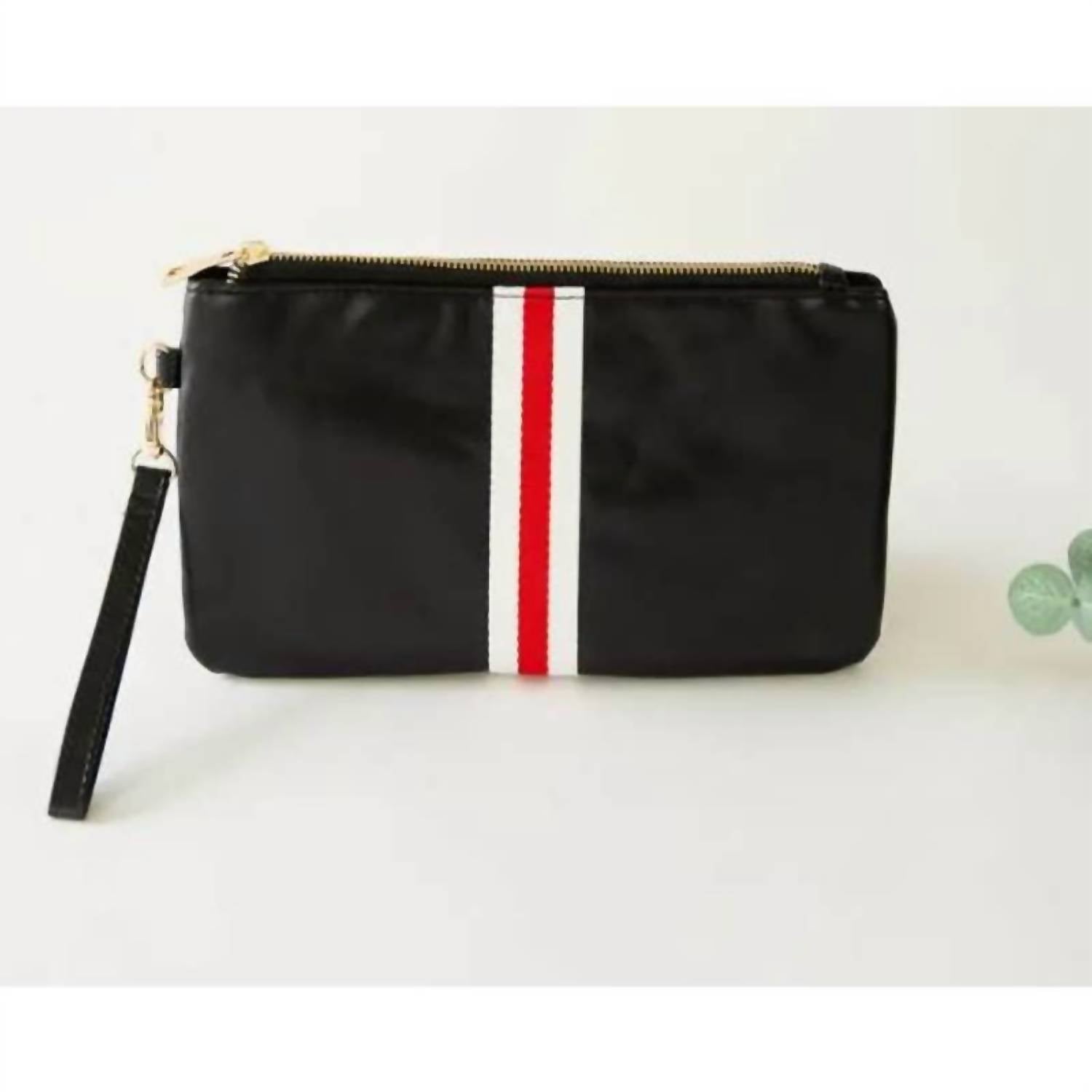 FUNKY MONKEY Women's Stripe Faux Leather Clutch Wristlet in black red white - women's bag