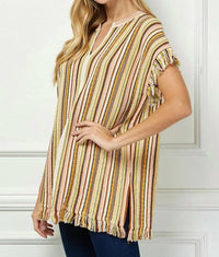 Vanessabruno - Striped V-neck Fringe Tunic