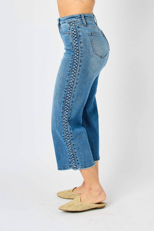Judy Blue - Braid Ss Detail Crop Wide Jeans