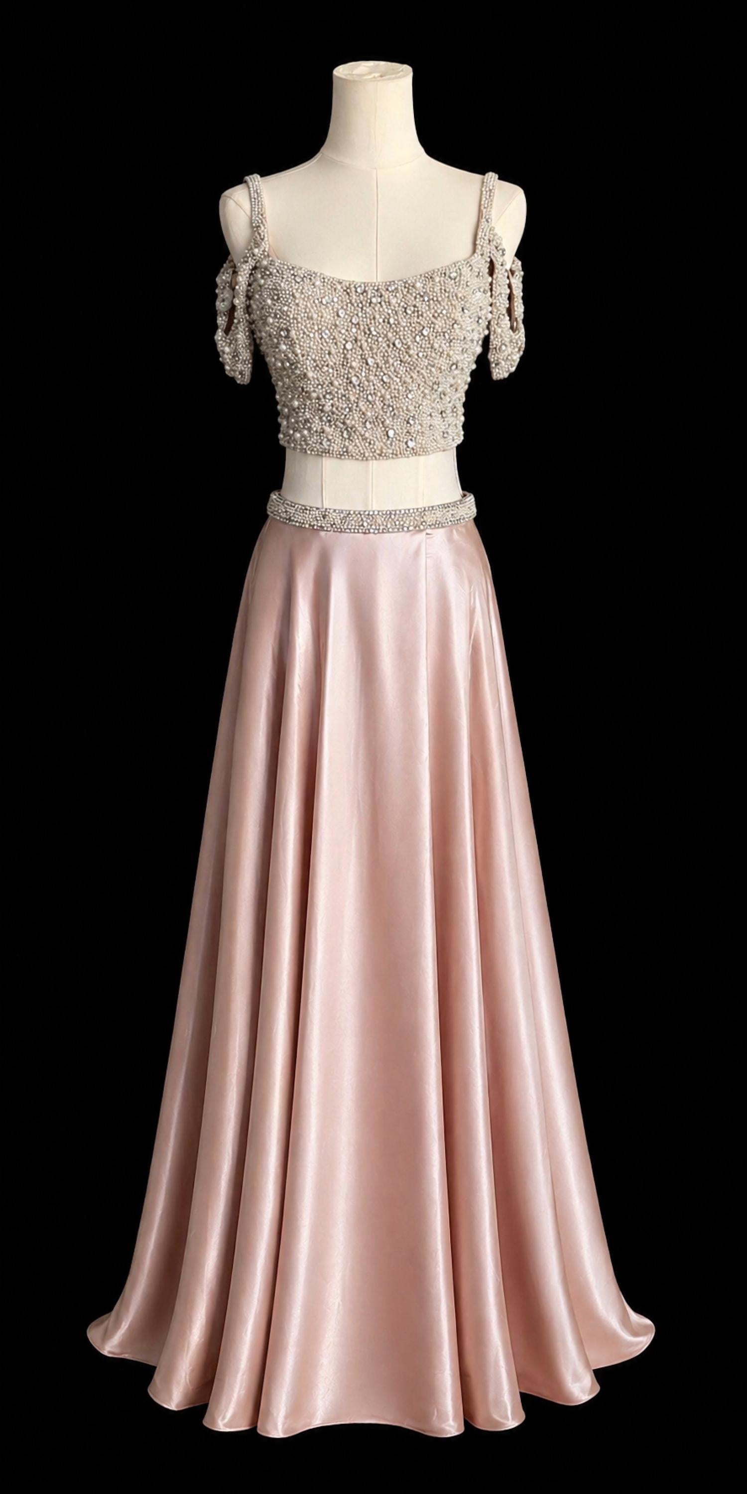 Sherri Hill Pearl Beaded Two Piece Prom Gown in light pink - women's dress - detail view