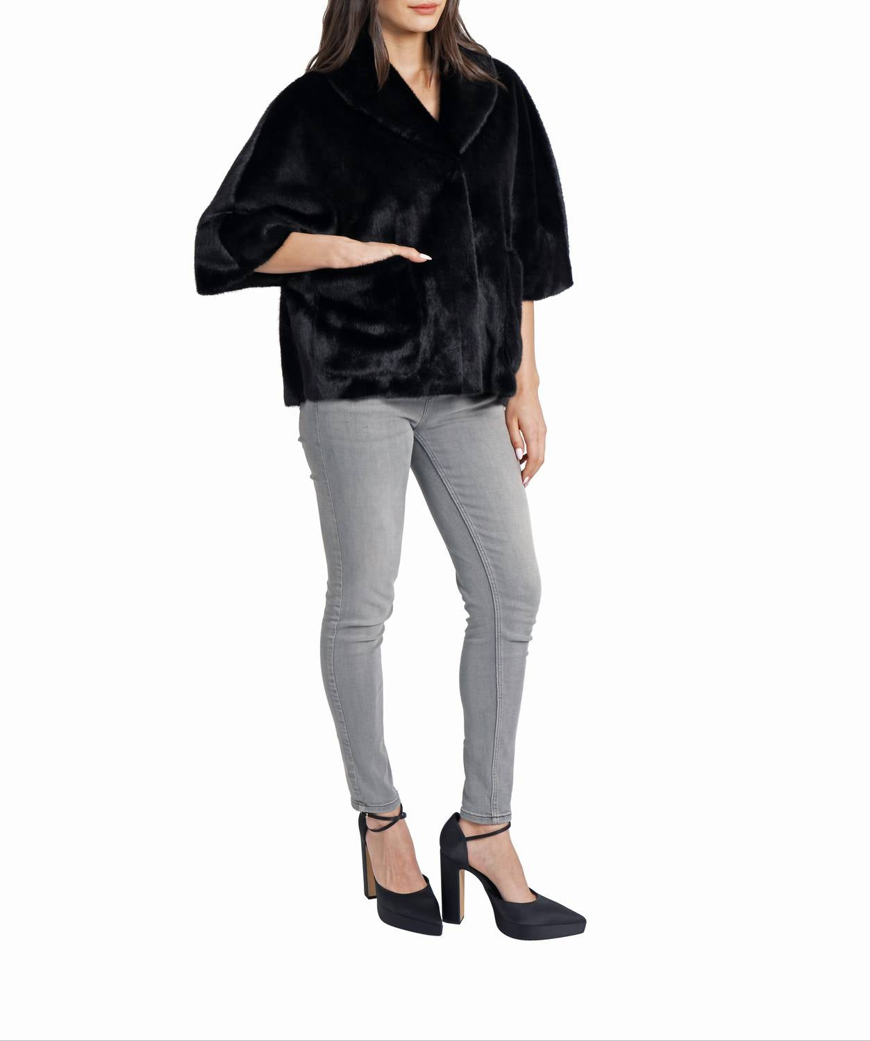 Love Token - Peggy Faux Fur Topper Cape Coat