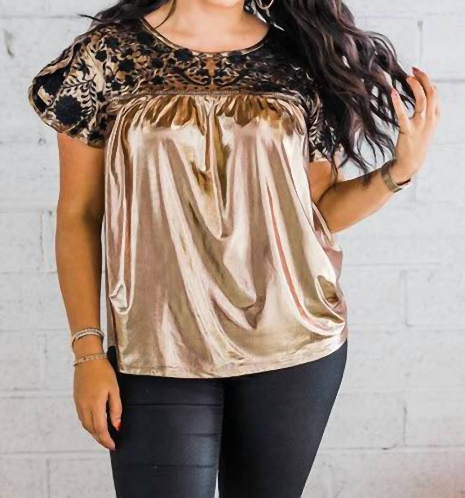 Layerz Clothing - Embroidered Metallic Top