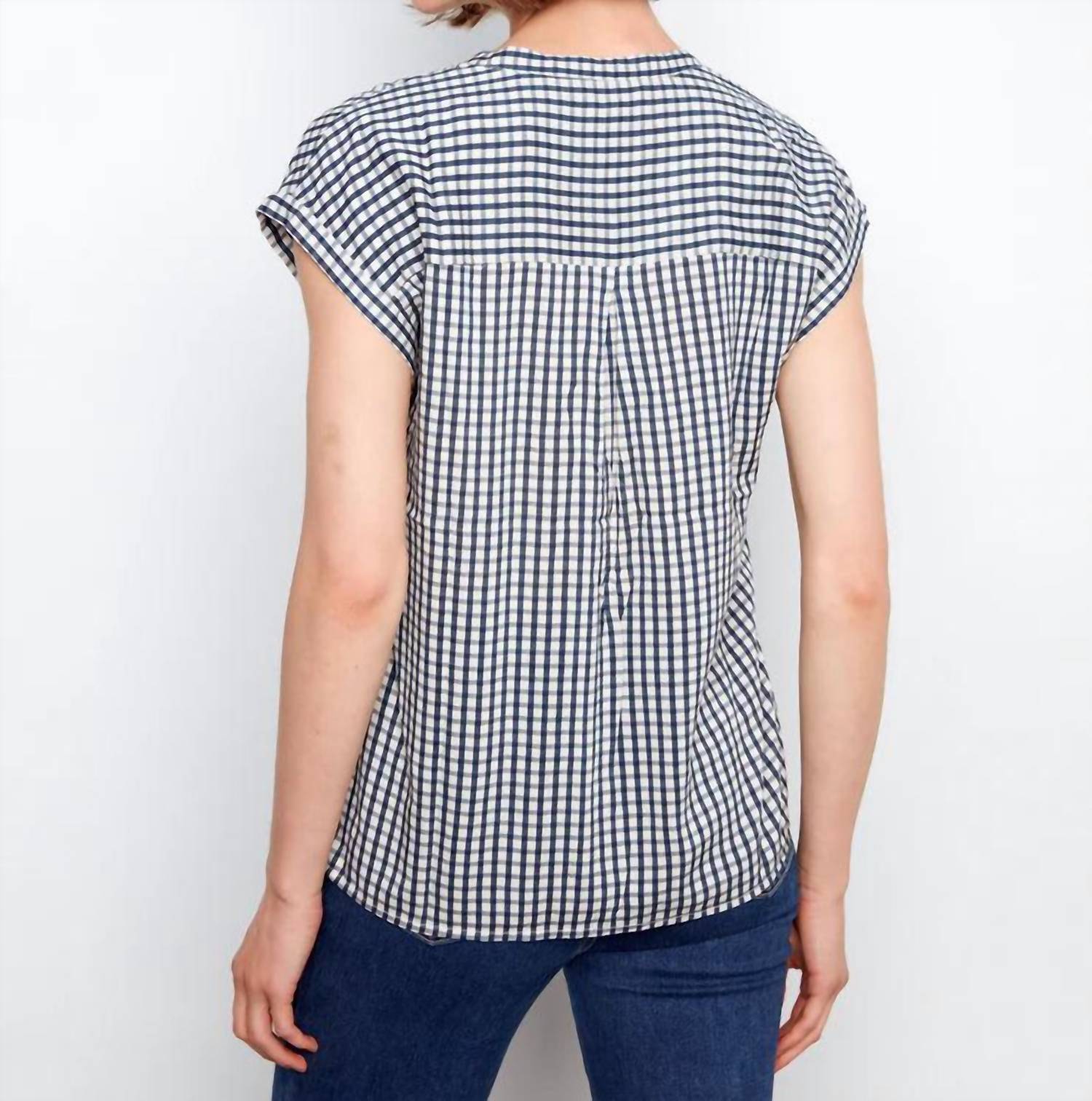 Charlie B - Printed Gingham Short Sleeve Blouse