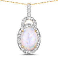 Diana M Jewels Women's Oval Natural Ethiopian Opal Pendant Necklace (3.30 Ct) - Signature Plus in 14k yellow gold - women's jewelry - detail view