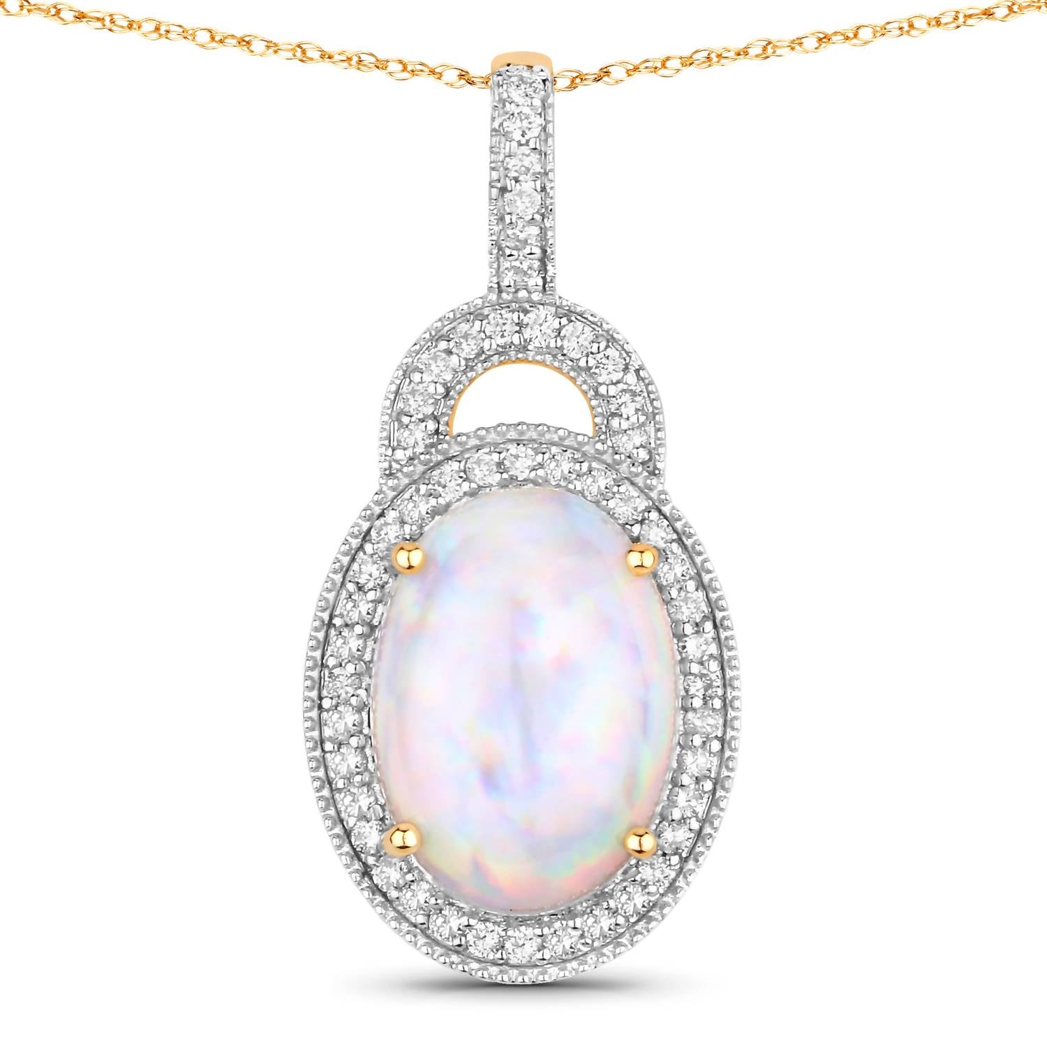 Diana M Jewels Women's Oval Natural Ethiopian Opal Pendant Necklace (3.30 Ct) - Signature Plus in 14k yellow gold - women's jewelry - detail view
