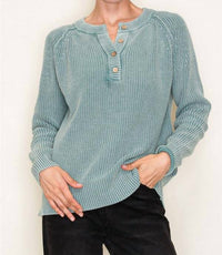 Staccato - Washed Yarn Henley Neck Half Button Sweater