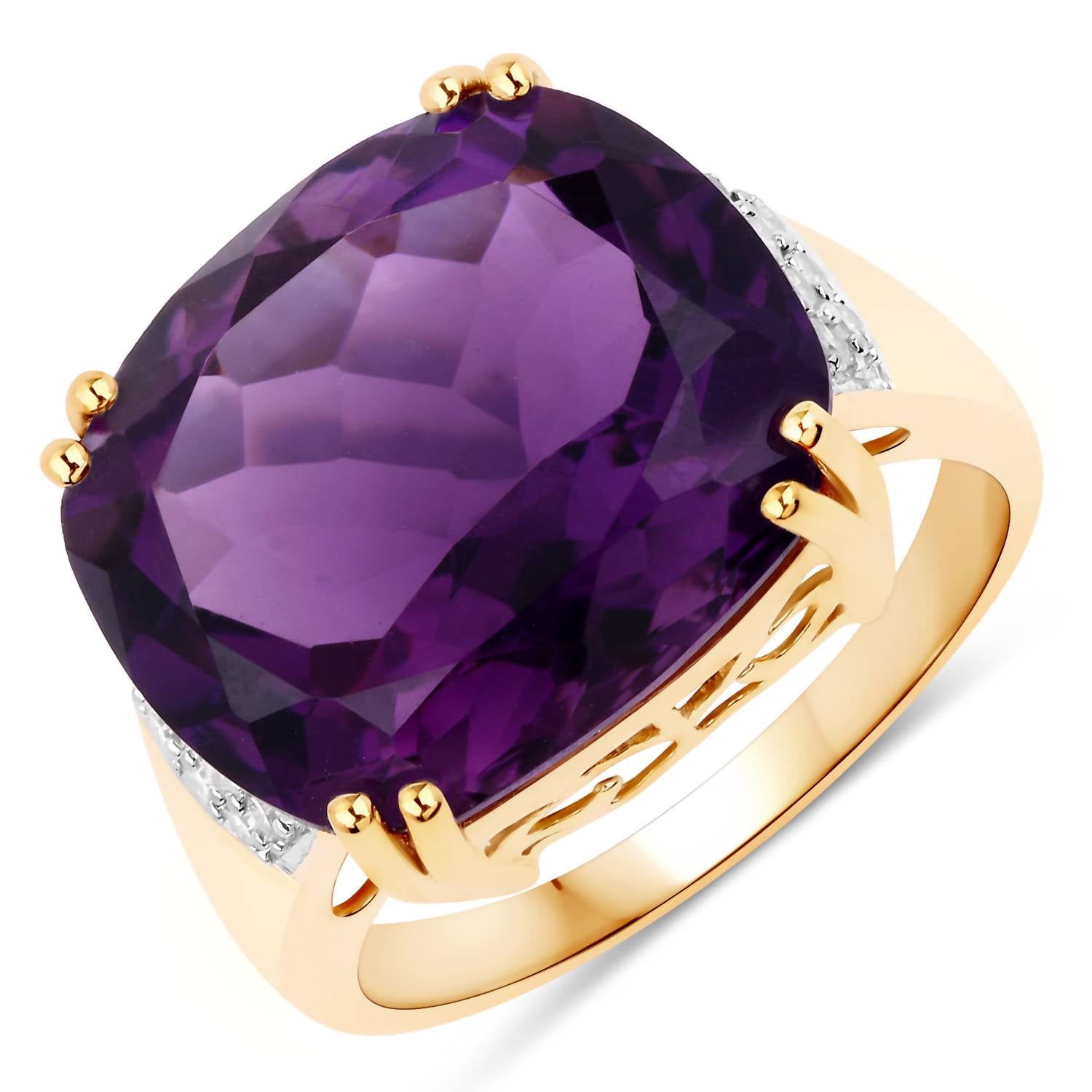 Diana M Jewels Women's Cushion Natural African Amethyst Fashion Ring (11.42 Ct) - Luxe in 14k yellow gold - women's jewelry