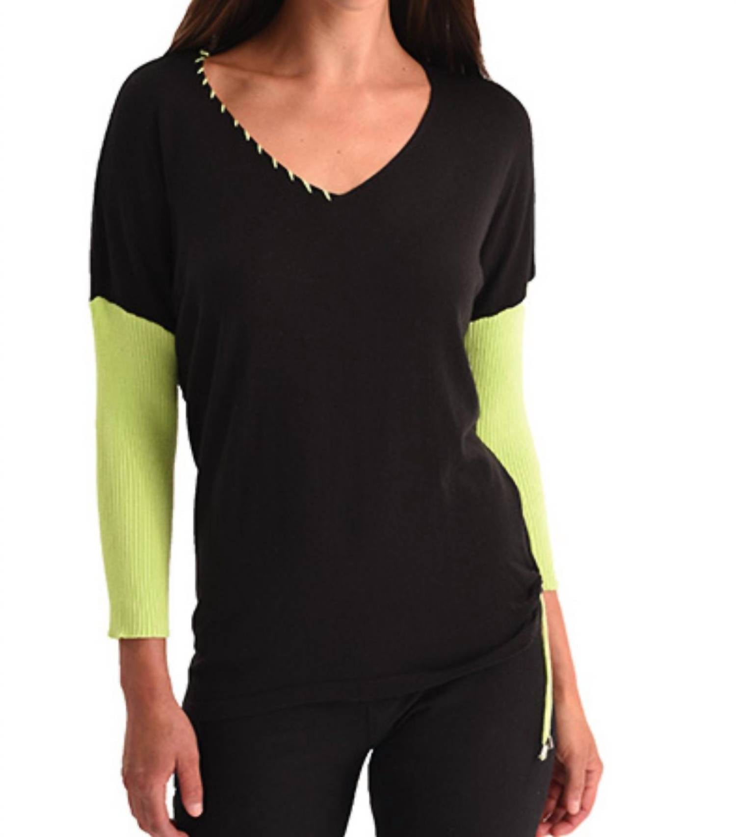 Rib Sleeve V-Neck Top