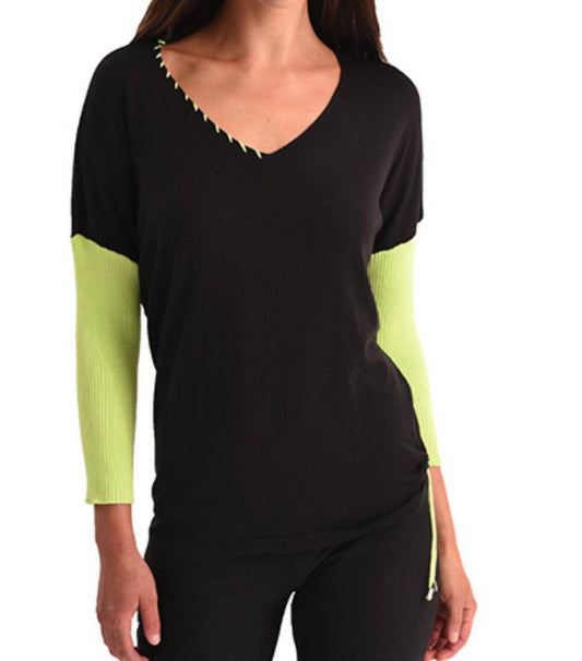 Rib Sleeve V-Neck Top